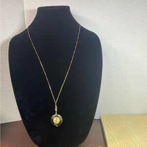 Vintage Bucherer Pendant Watch Gold Necklace/Enamel Flowers Swiss Made Manual